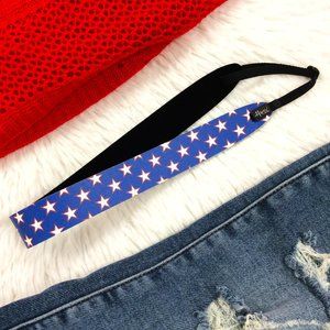 Hipsy Adjustable No Slip White Stars on Blue 4th of July Patriotic Wide Headband